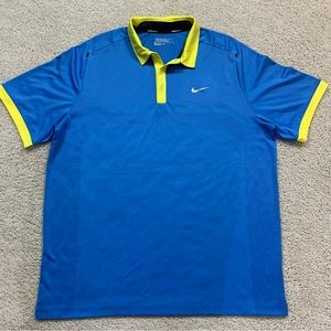 Men's NIKE GOLF Tour PERFORMANCE Blue & Yellow POLO Short Sleeved ATHLETIC SHIRT